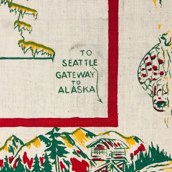Vintage Alaska State Tablecloth Map Souvenir Square 50" x 50" Kitchen Table - Picture 6 of 11